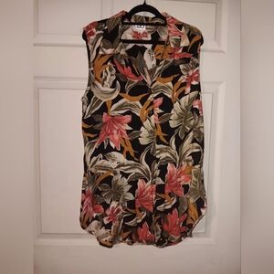 Clio Multicolor Floral Sleeveless Blouse Sz M Made In USA Great Cruise Wear